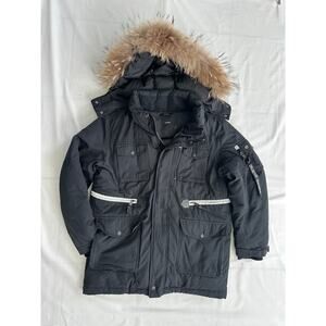 Evisu Premium Down Parka Jacket - Black Faux Fur Hood - Size 100 (Men’s L/XL)